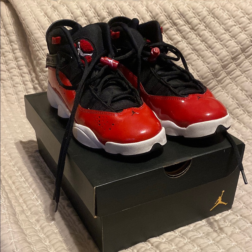Red and Black Air Jordan 6 rings size 5.5 U.S. youth good condition with box